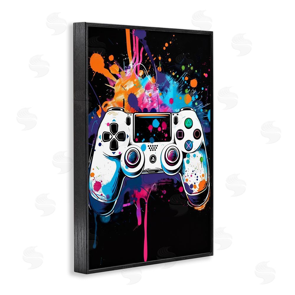 Creative Studio Controller Contrast with Neon Splatter Black Framed Giclee Wall Art Print