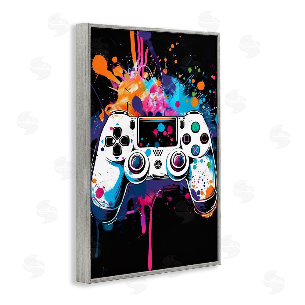 Creative Studio Controller Contrast with Neon Splatter Gray Framed Giclee Wall Art Print