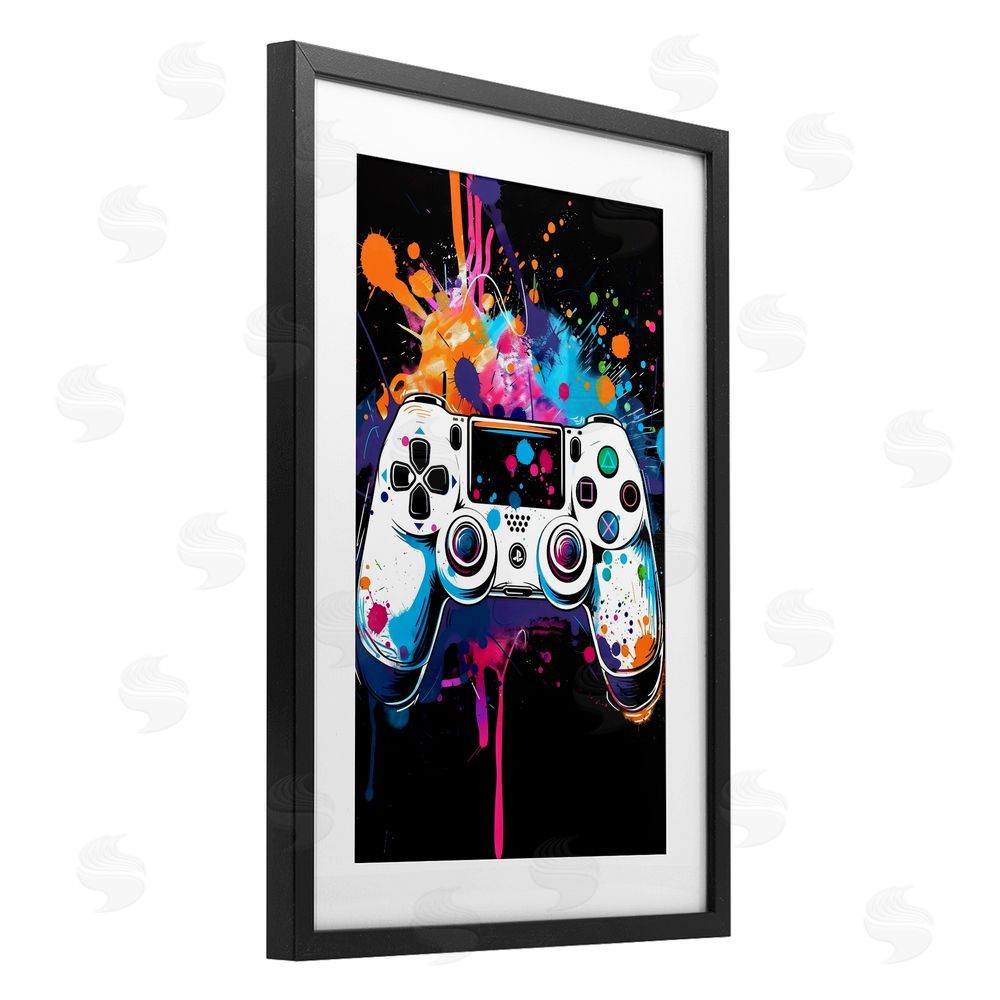 Creative Studio Controller Contrast with Neon Splatter Black Framed Print Under Glass Wall Art