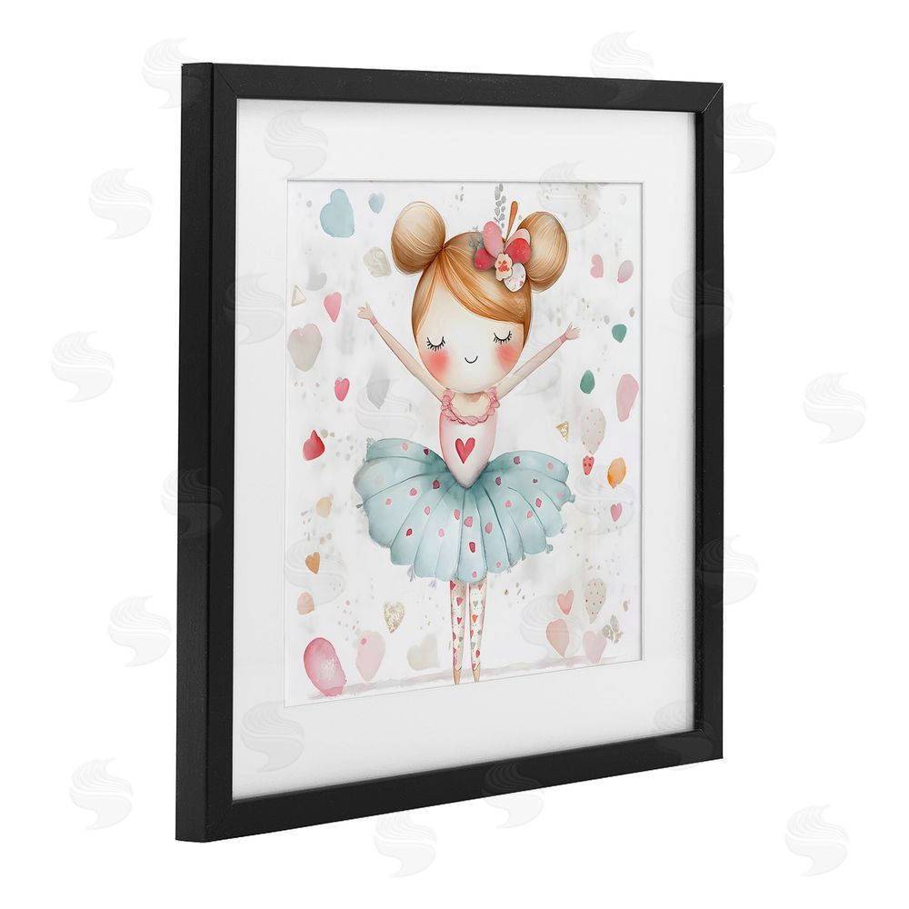 Creative Studio Cute Ballerina with Hearts Black Framed Print Under Glass Wall Art