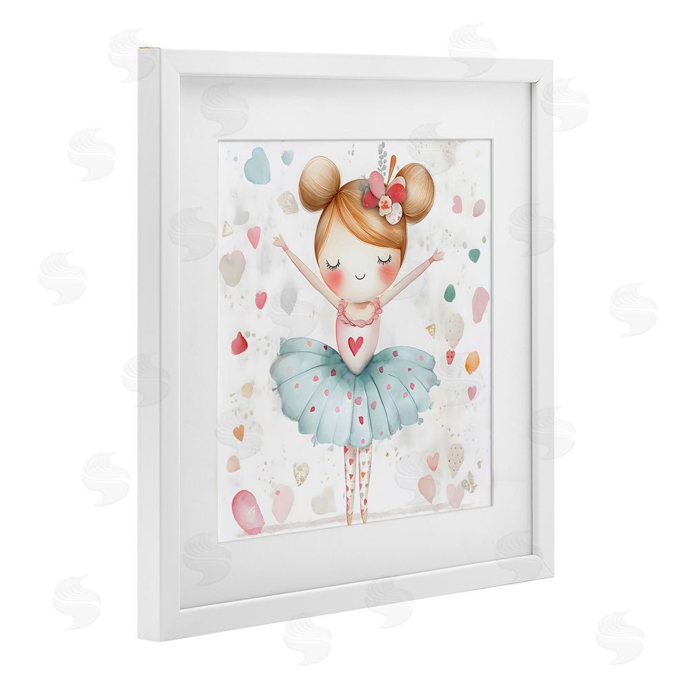 Creative Studio Cute Ballerina with Hearts White Framed Print Under Glass Wall Art