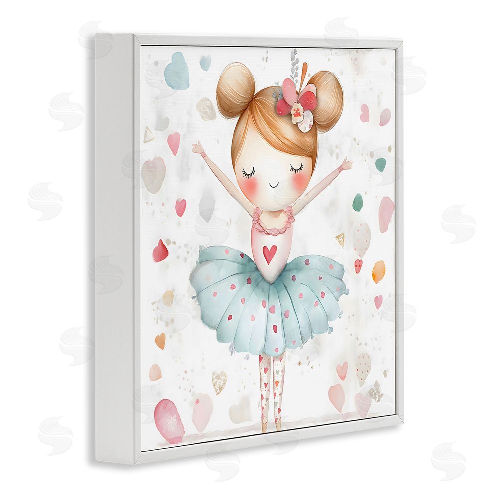 Creative Studio Cute Ballerina with Hearts White Framed Giclee Wall Art Print