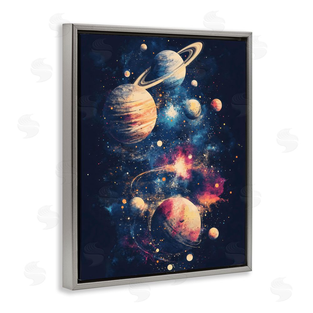 Creative Studio Cosmic Planet Curiosities Gray Floating Frame Canvas Wall Art Print