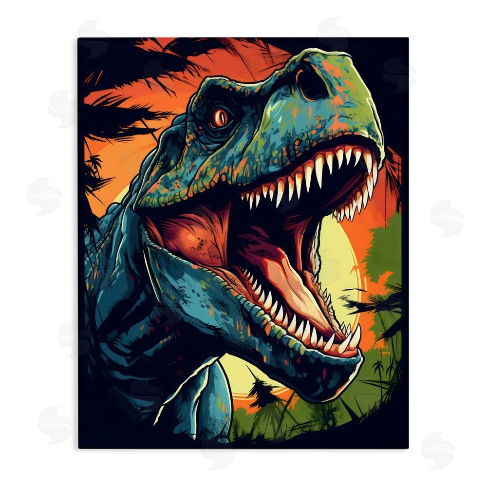 Creative Studio Dino Roar at Sunset Stretched Canvas Wall Art