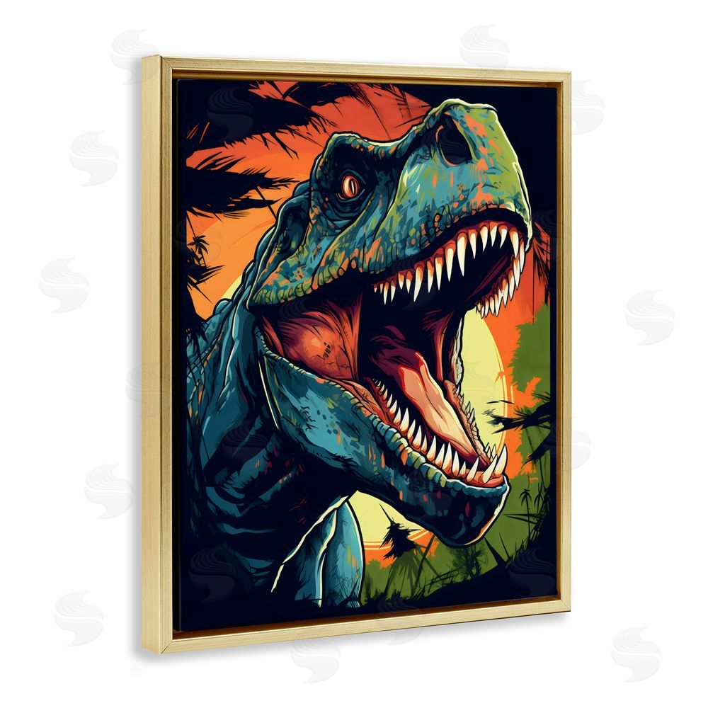 Creative Studio Dino Roar at Sunset Gold Floating Frame Canvas Wall Art Print