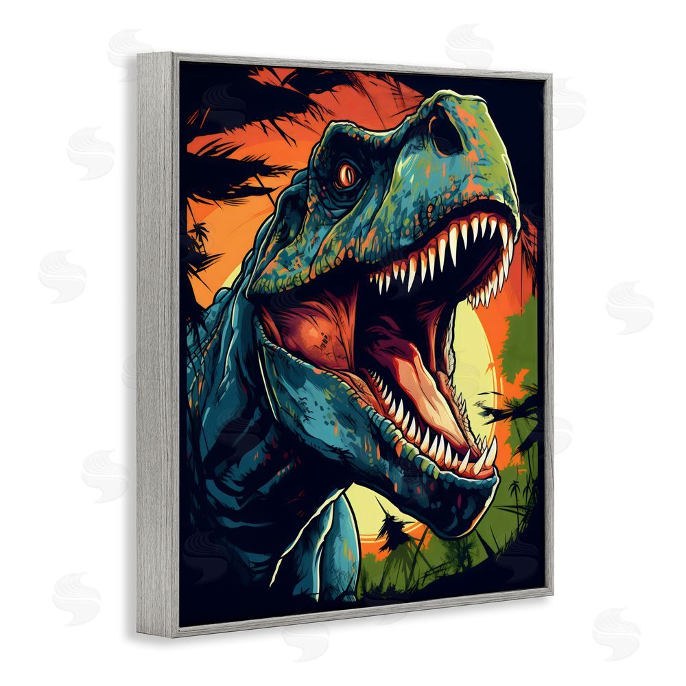 Creative Studio Dino Roar at Sunset Gray Framed Giclee Wall Art Print