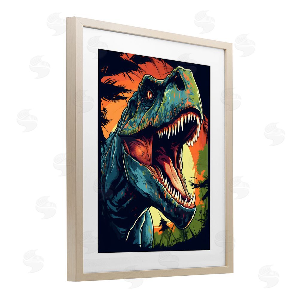 Creative Studio Dino Roar at Sunset Brown Framed Print Under Glass Wall Art