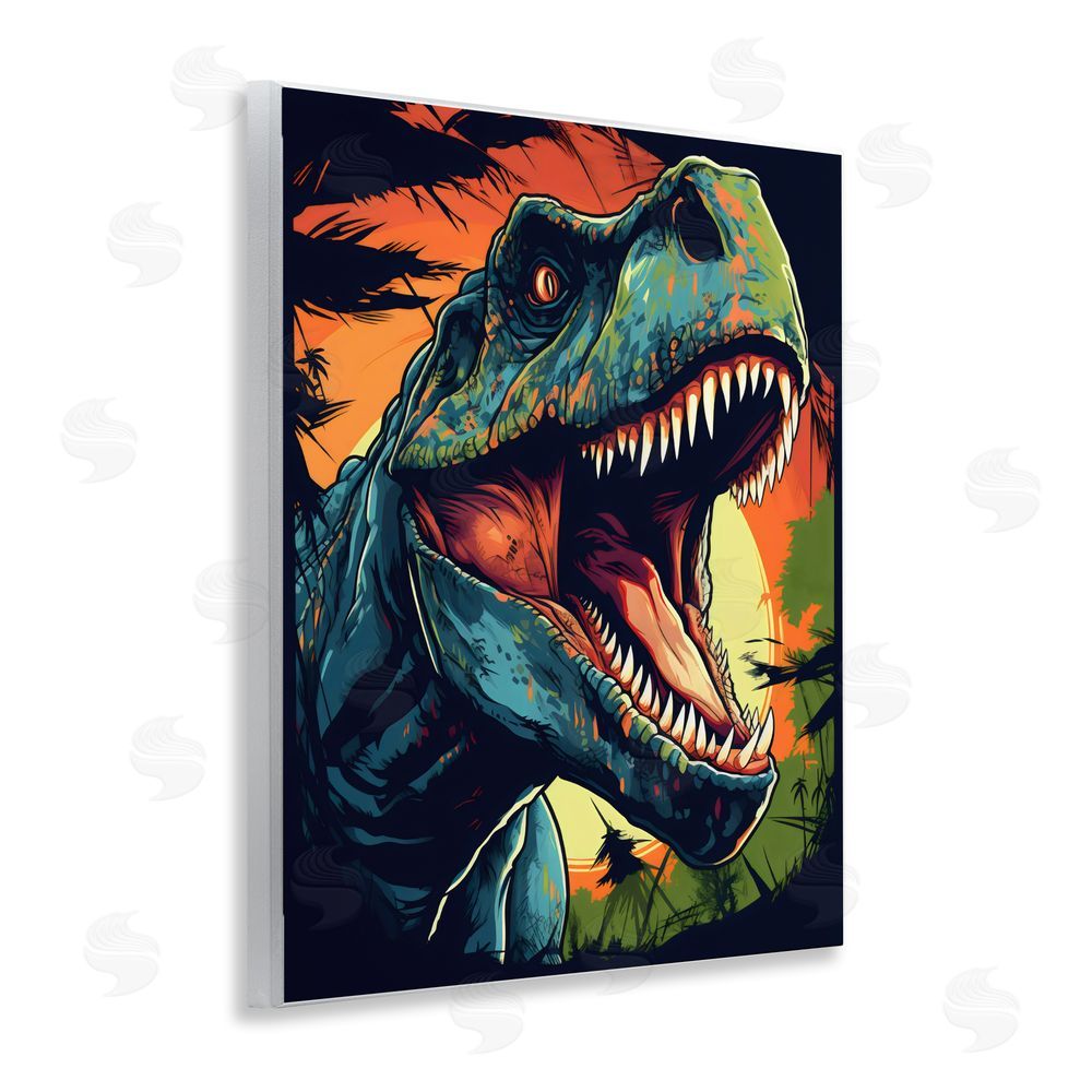 Creative Studio Dino Roar at Sunset Wall Plaque with Fixed Lithograph Print
