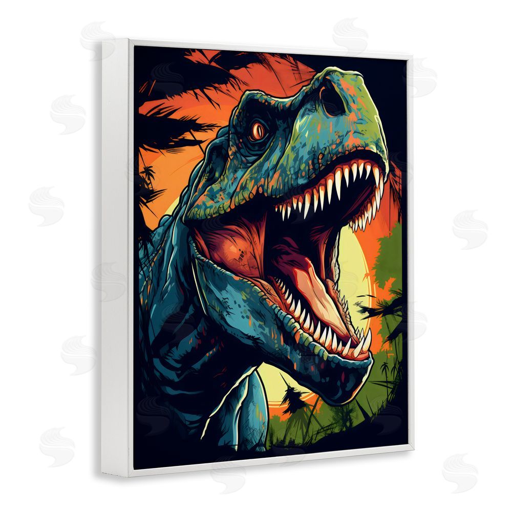 Creative Studio Dino Roar at Sunset White Framed Giclee Wall Art Print