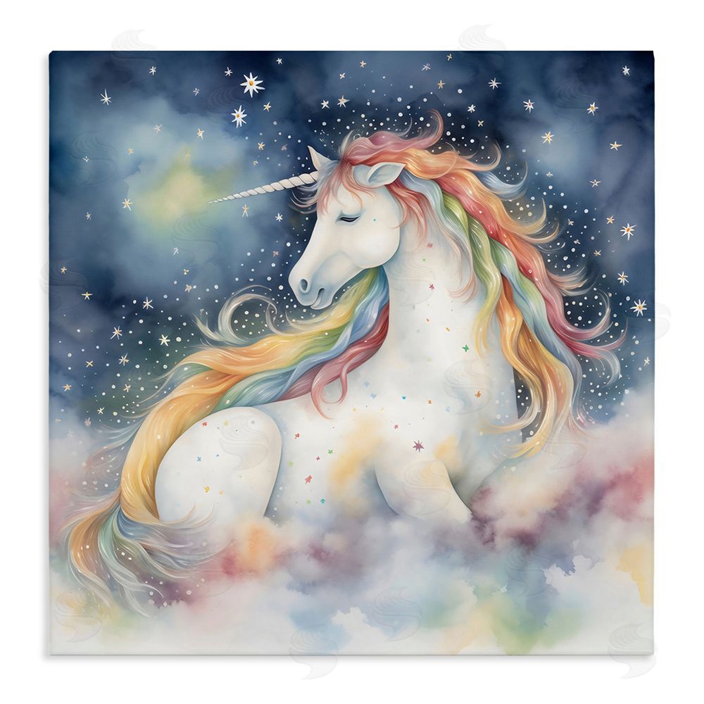 Creative Studio Unicorn Floating on the Clouds Stretched Canvas Wall Art Print