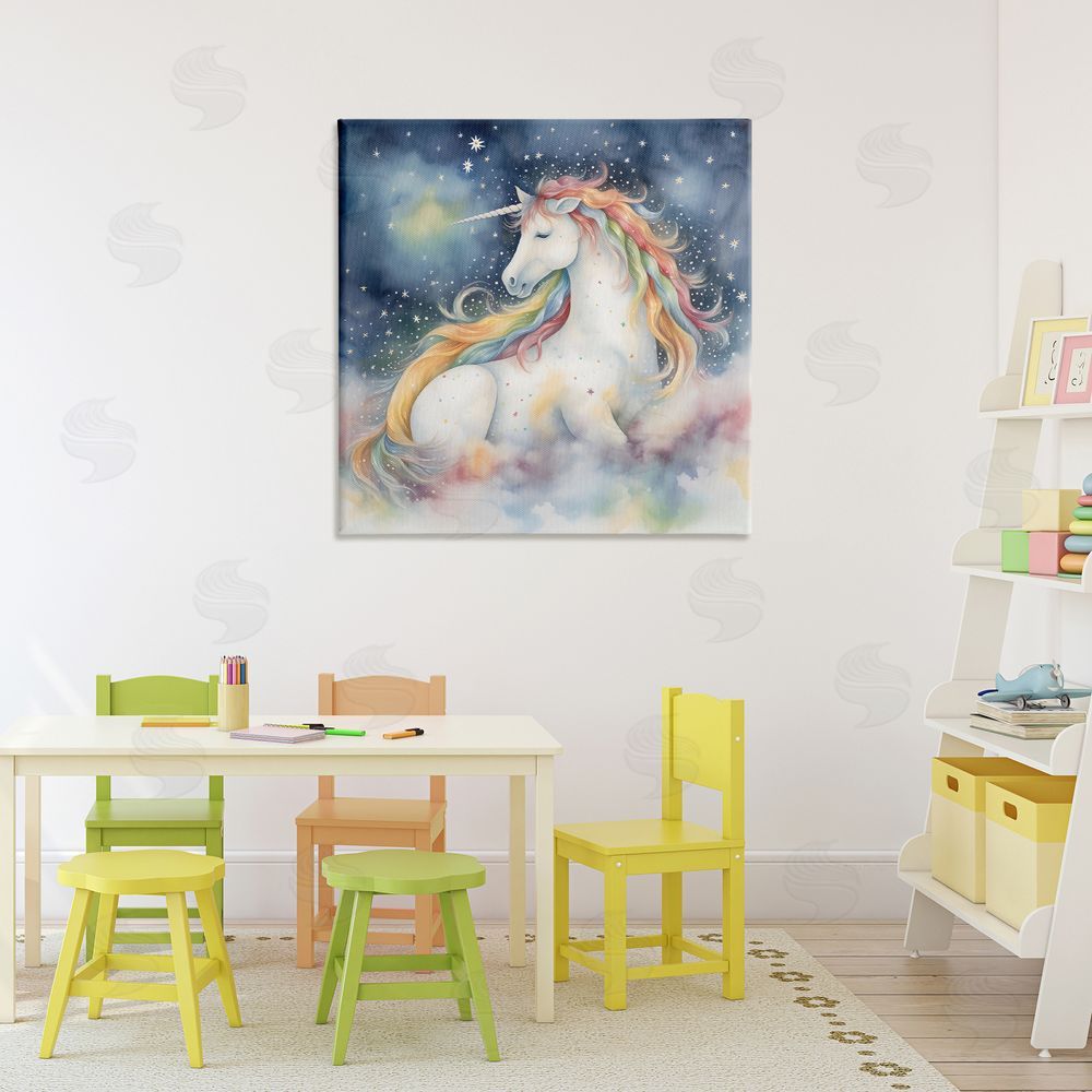 Creative Studio Unicorn Floating on the Clouds Stretched Canvas on Wall