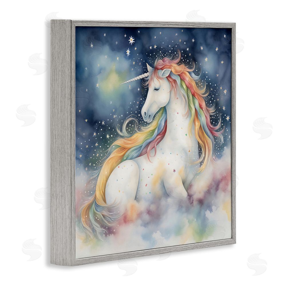 Creative Studio Unicorn Floating on the Clouds Gray Framed Giclee Wall Art Print