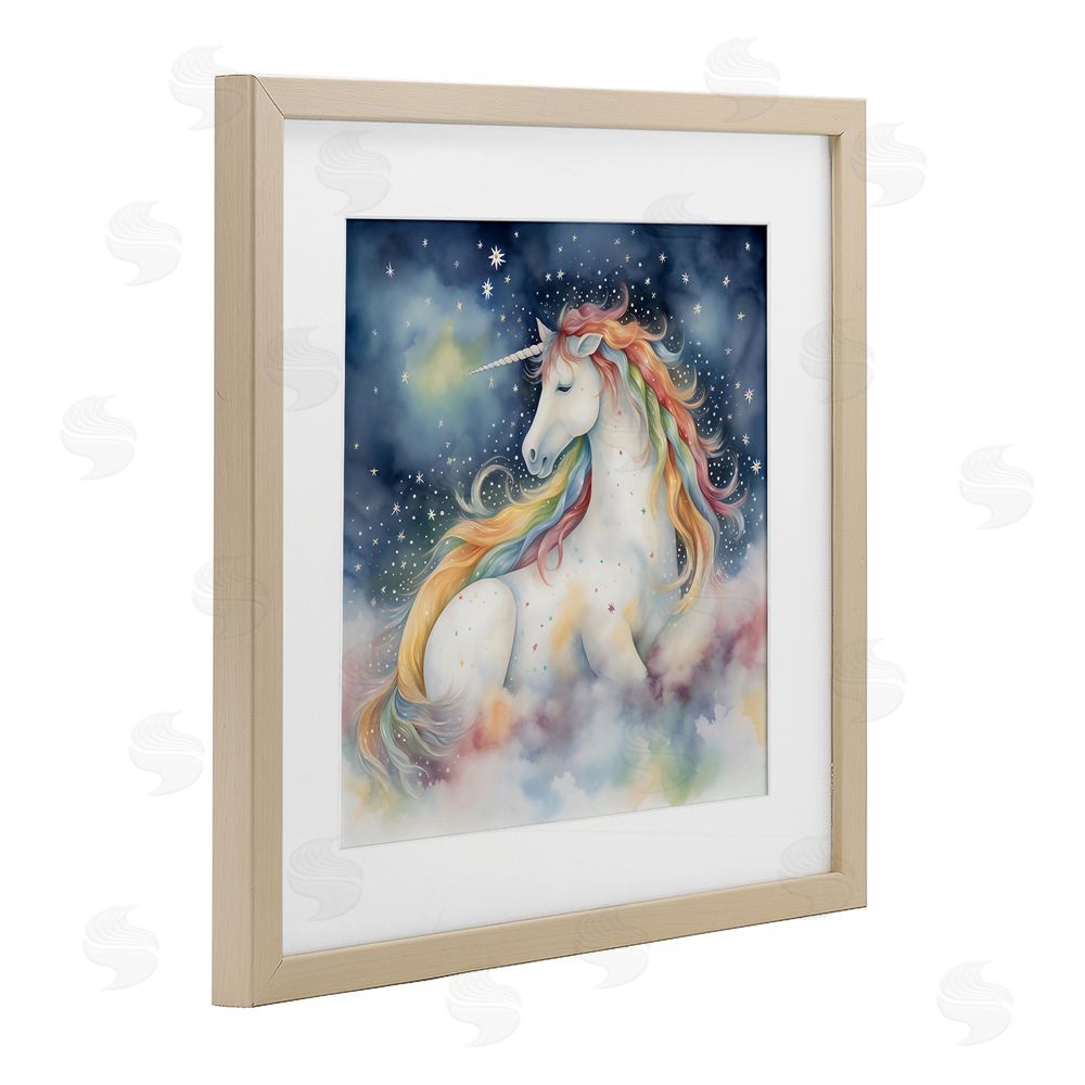 Creative Studio Unicorn Floating on the Clouds Brown Framed Print Under Glass with White Mat Wall Art