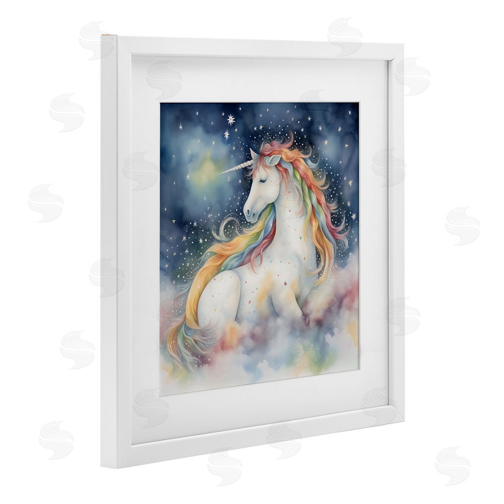 Creative Studio Unicorn Floating on the Clouds White Framed Print Under Glass with White Mat Wall Art