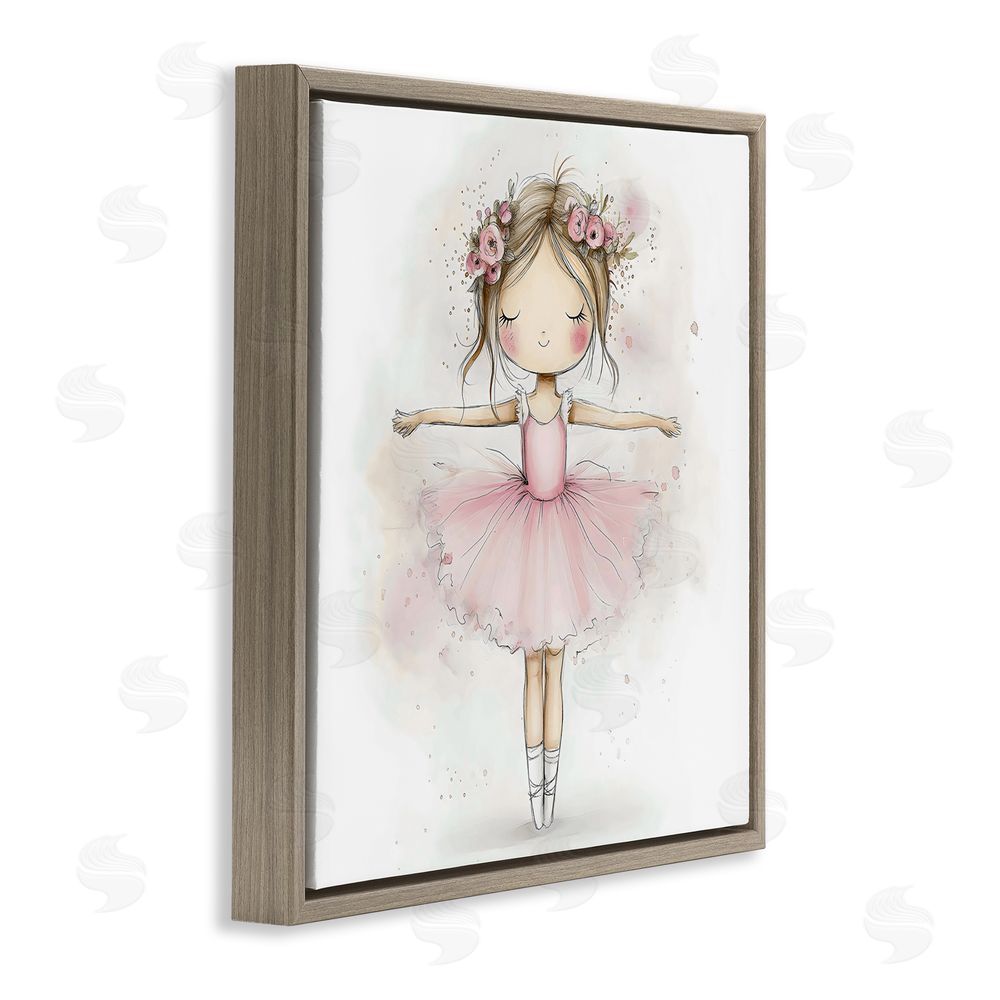 Creative Studio Flower Ballerina in Pink Tutu Brown Floating Framed Canvas Wall Art