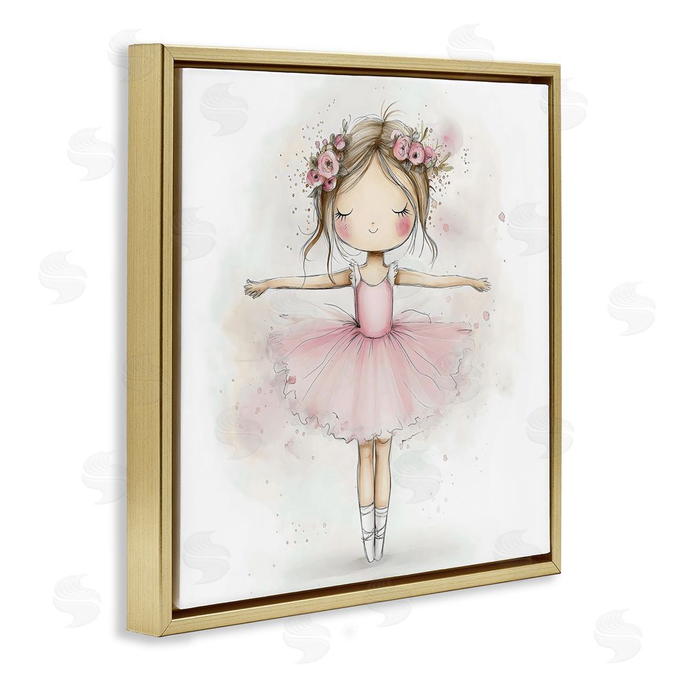 Creative Studio Flower Ballerina in Pink Tutu Gold Floating Framed Canvas Wall Art