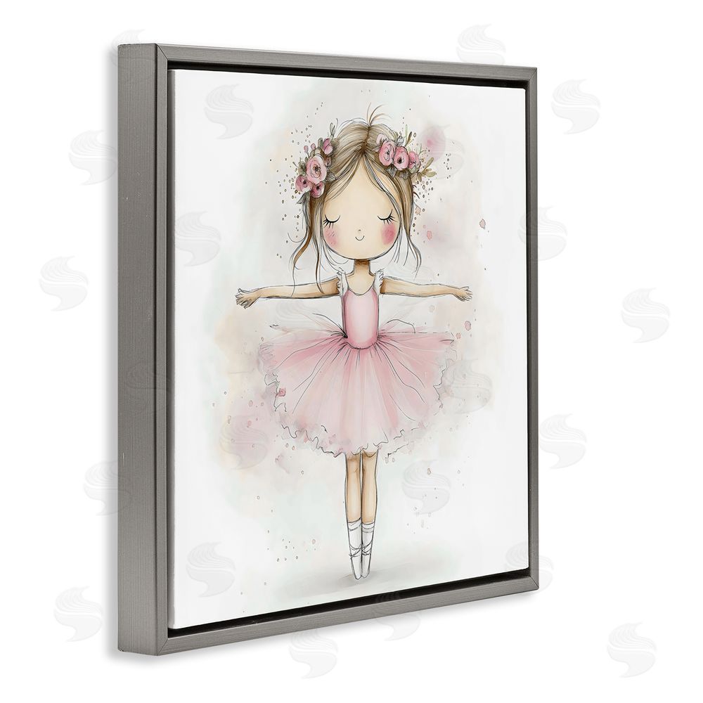Creative Studio Flower Ballerina in Pink Tutu Gray Floating Framed Canvas Wall Art