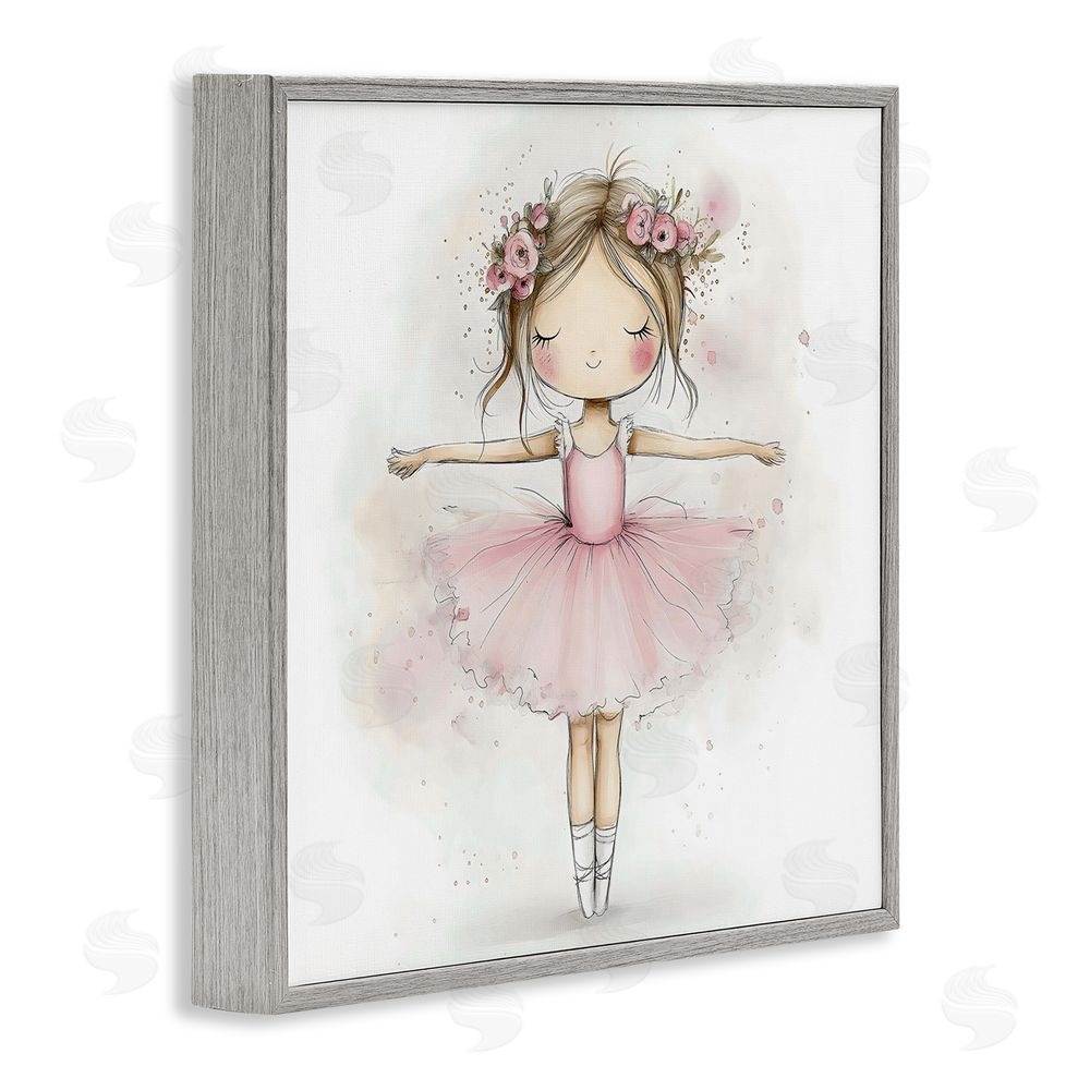 Creative Studio Flower Ballerina in Pink Tutu Gray Framed Giclee Wall Art