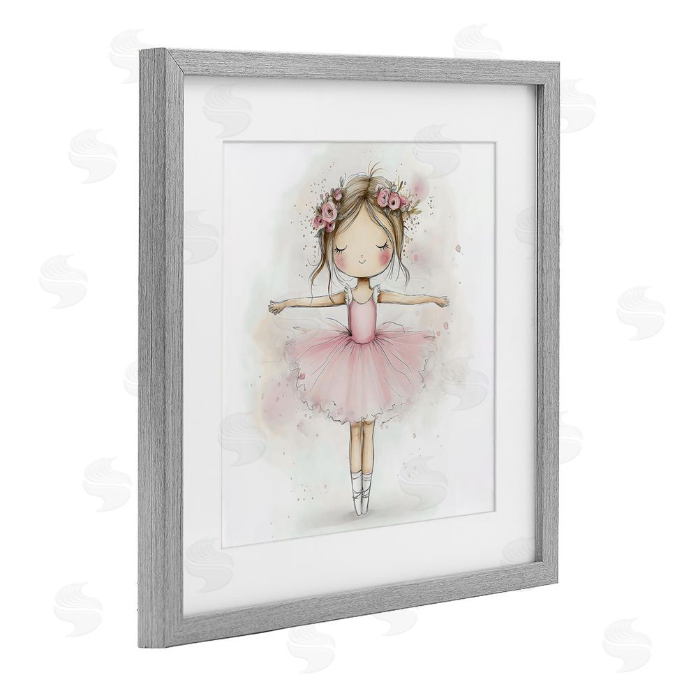 Creative Studio Flower Ballerina in Pink Tutu Gray Framed Print Under Glass Wall Art