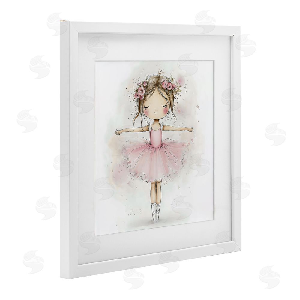 Creative Studio Flower Ballerina in Pink Tutu White Framed Print Under Glass Wall Art