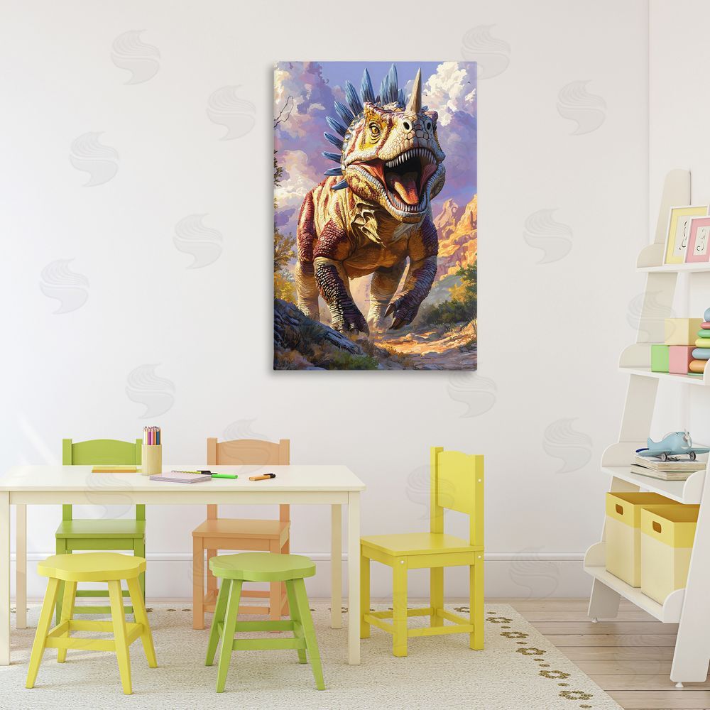 Creative Studio Fierce Horned Dinosaur Stretched Canvas Wall Art in Room