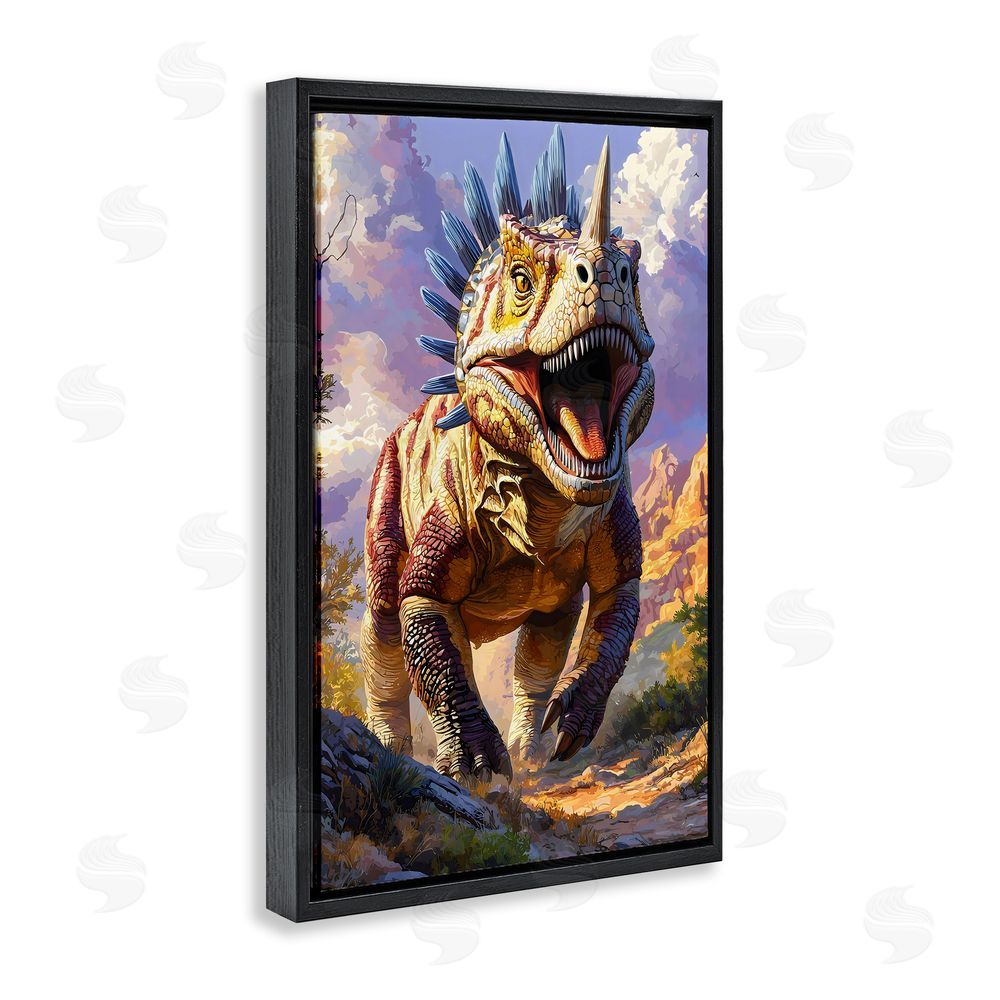 Creative Studio Fierce Horned Dinosaur Black Floating Framed Canvas Wall Art