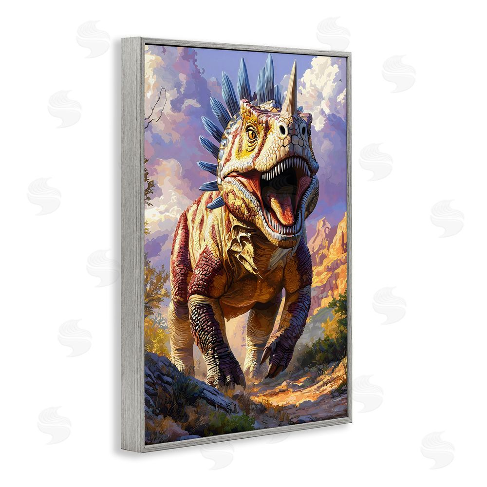 Creative Studio Fierce Horned Dinosaur Gray Framed Giclee Wall Art