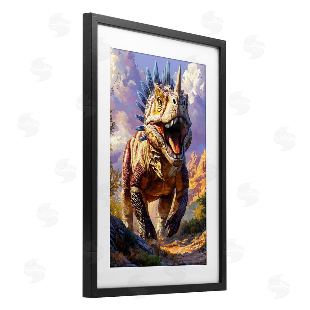 Creative Studio Fierce Horned Dinosaur Black Framed Print Under Glass Wall Art