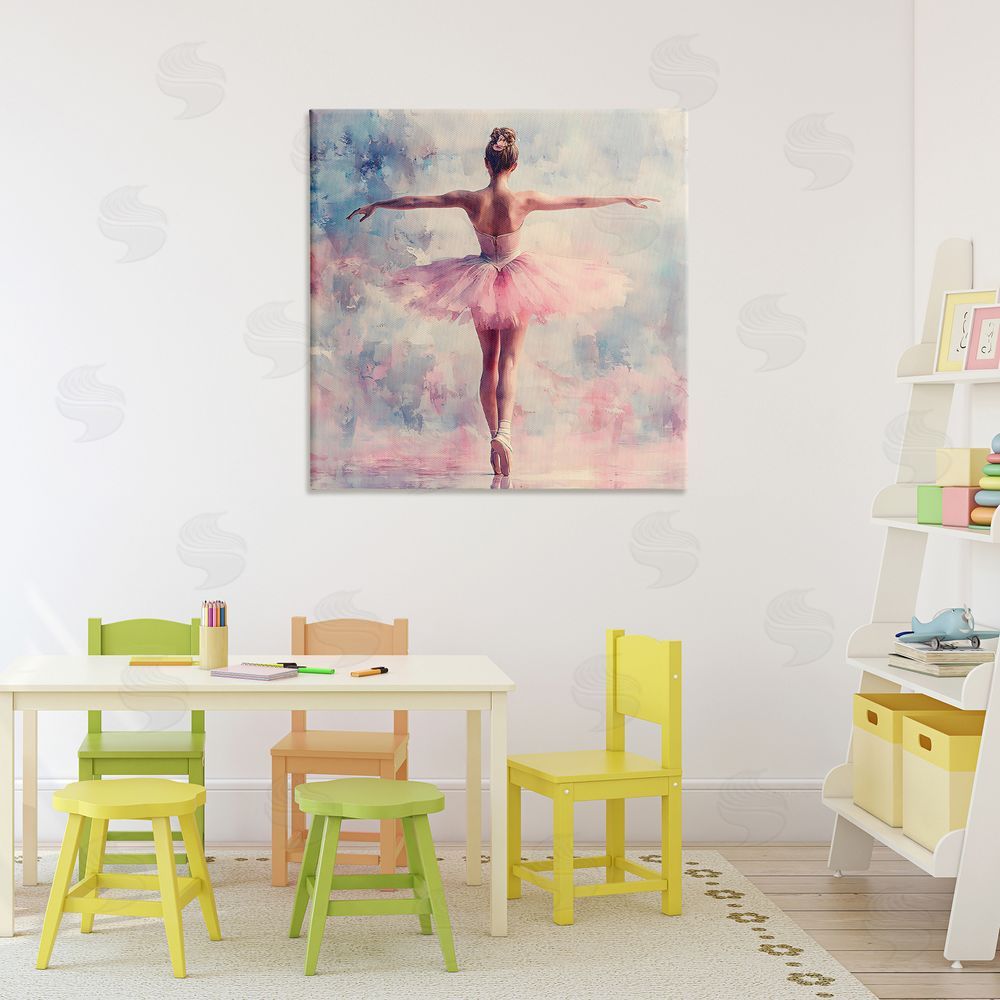 Creative Studio Elegant Ballet Dancer in Motion Stretched Canvas Wall Art in Room