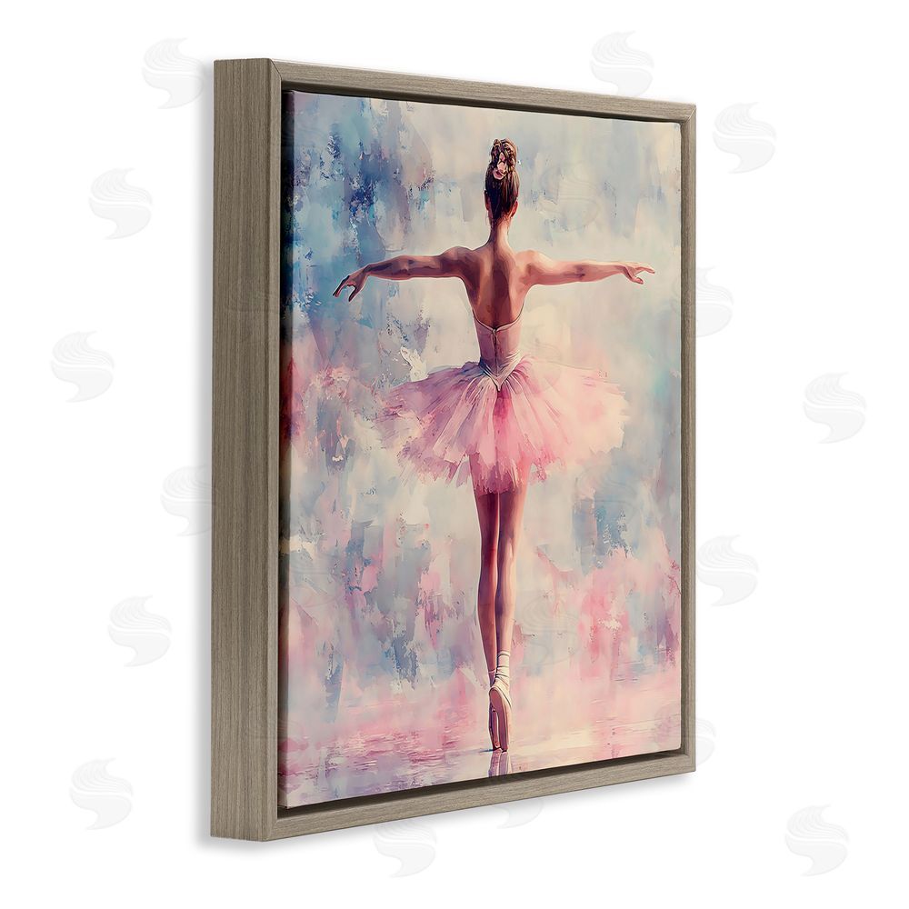 Creative Studio Elegant Ballet Dancer in Motion Brown Floating Framed Canvas Wall Art