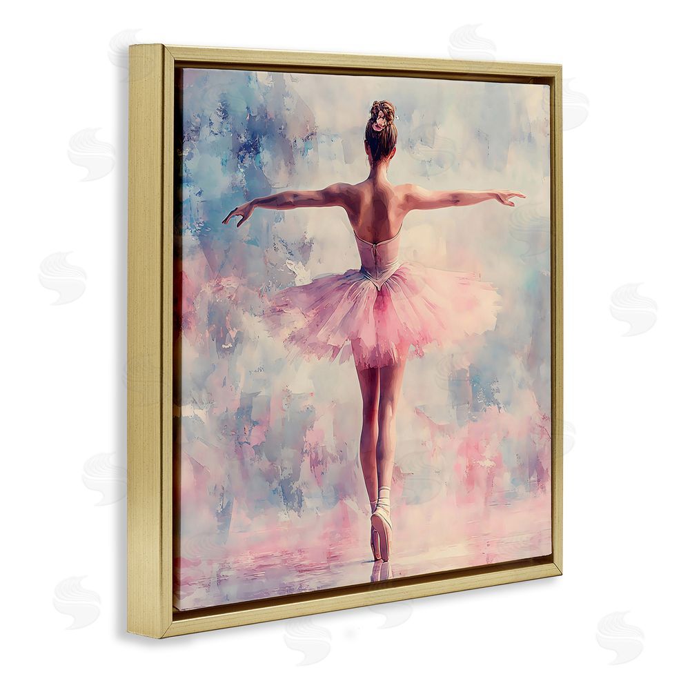Creative Studio Elegant Ballet Dancer in Motion Gold Floating Framed Canvas Wall Art