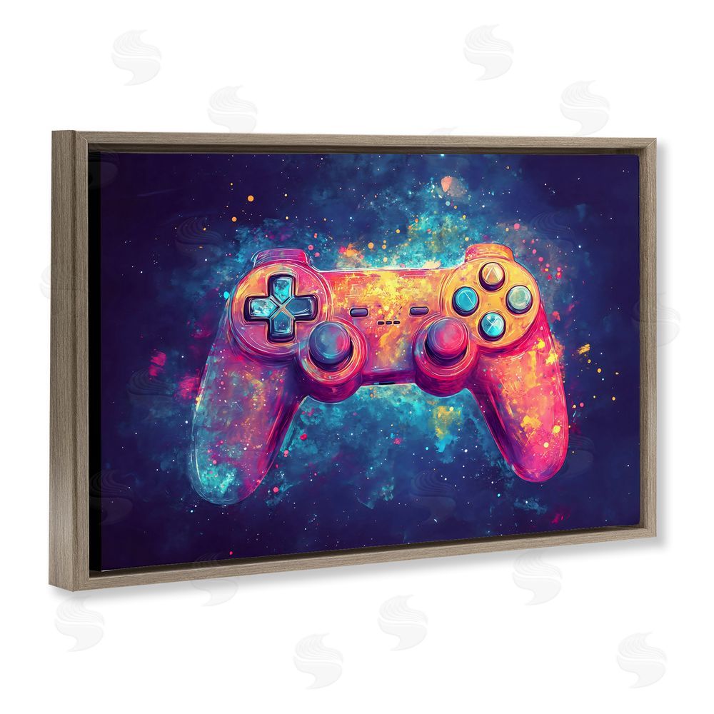 Creative Studio Futuristic Cosmic Game Controller Brown Floating Framed Canvas Wall Art