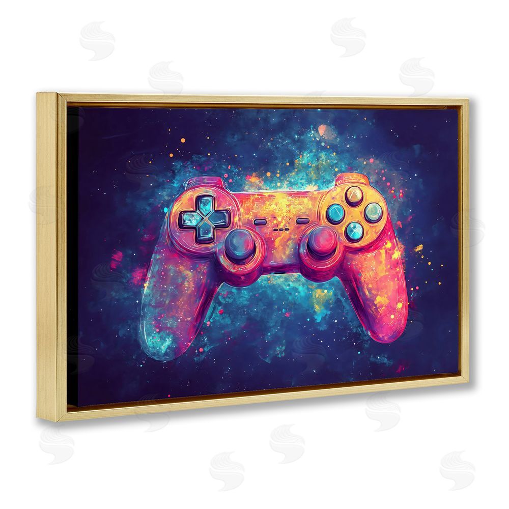 Creative Studio Futuristic Cosmic Game Controller Gold Floating Framed Canvas Wall Art