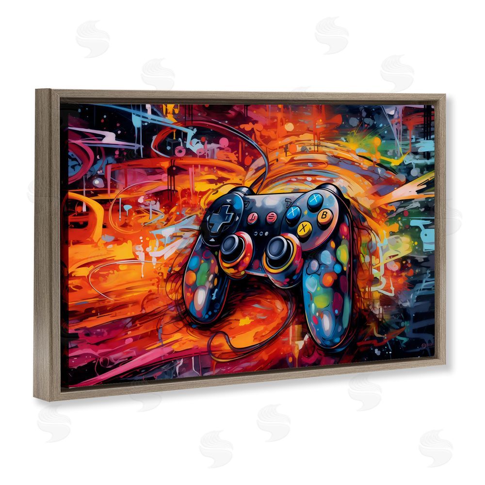 Creative Studio Gaming Swirl Controller Energy Brown Floating Framed Canvas Wall Art