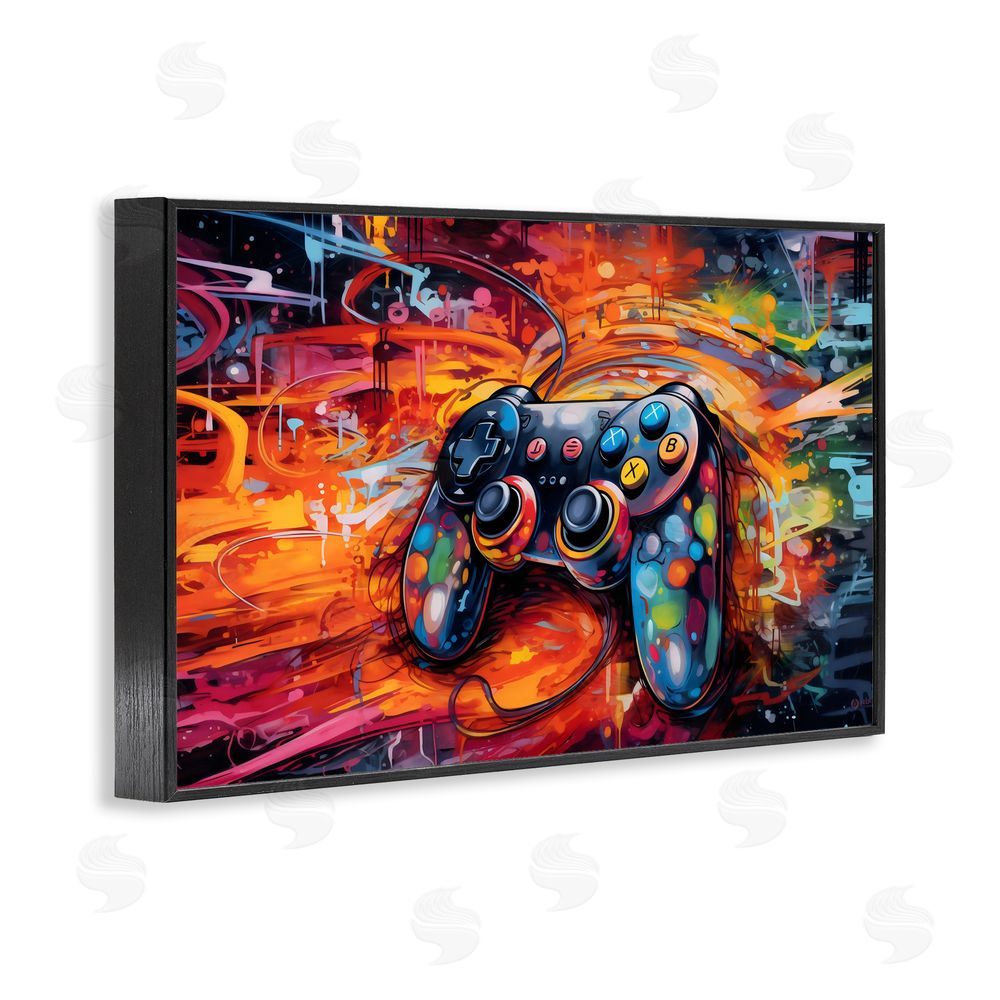 Creative Studio Gaming Swirl Controller Energy Black Framed Giclee Wall Art