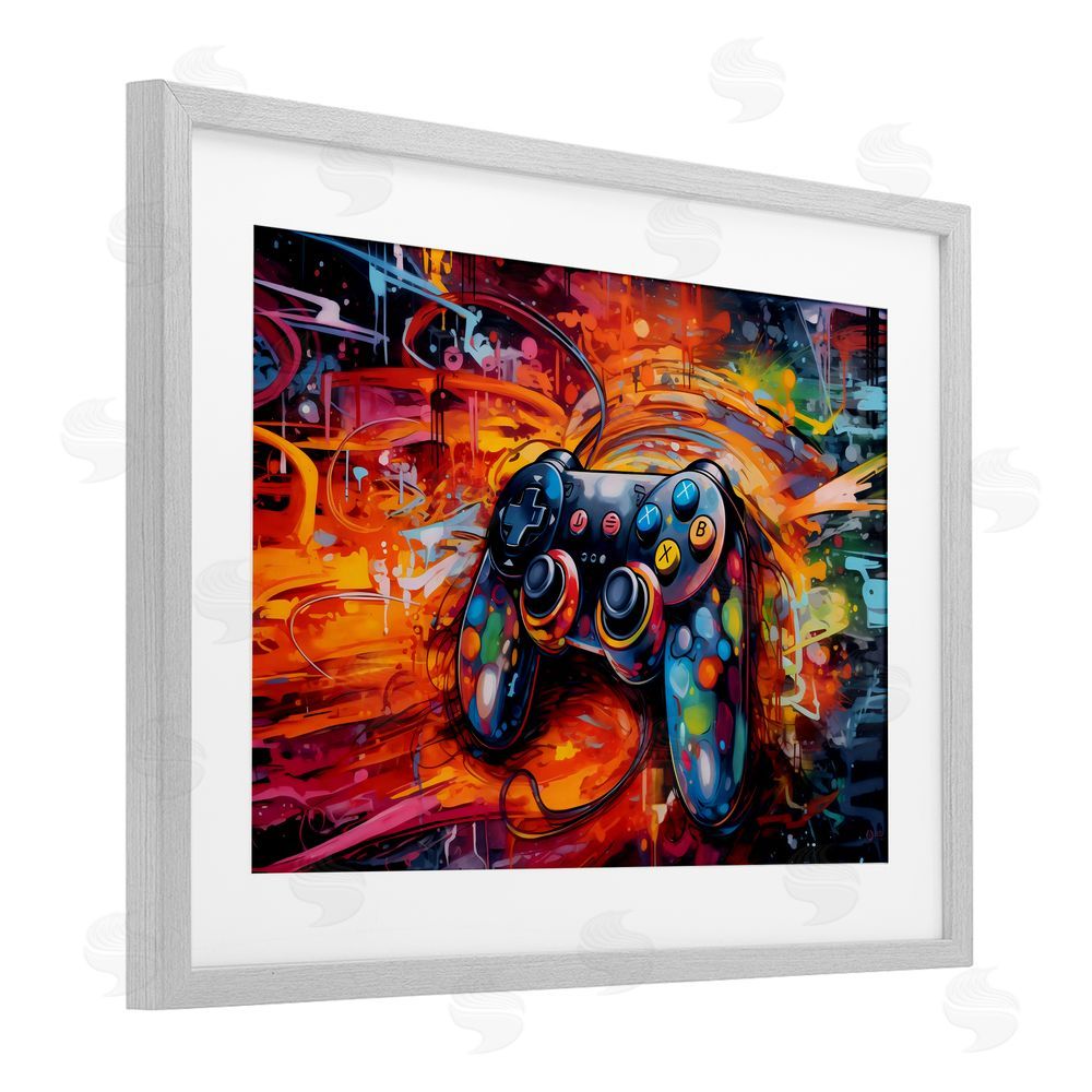 Creative Studio Gaming Swirl Controller Energy Gray Framed Print Under Glass Wall Art