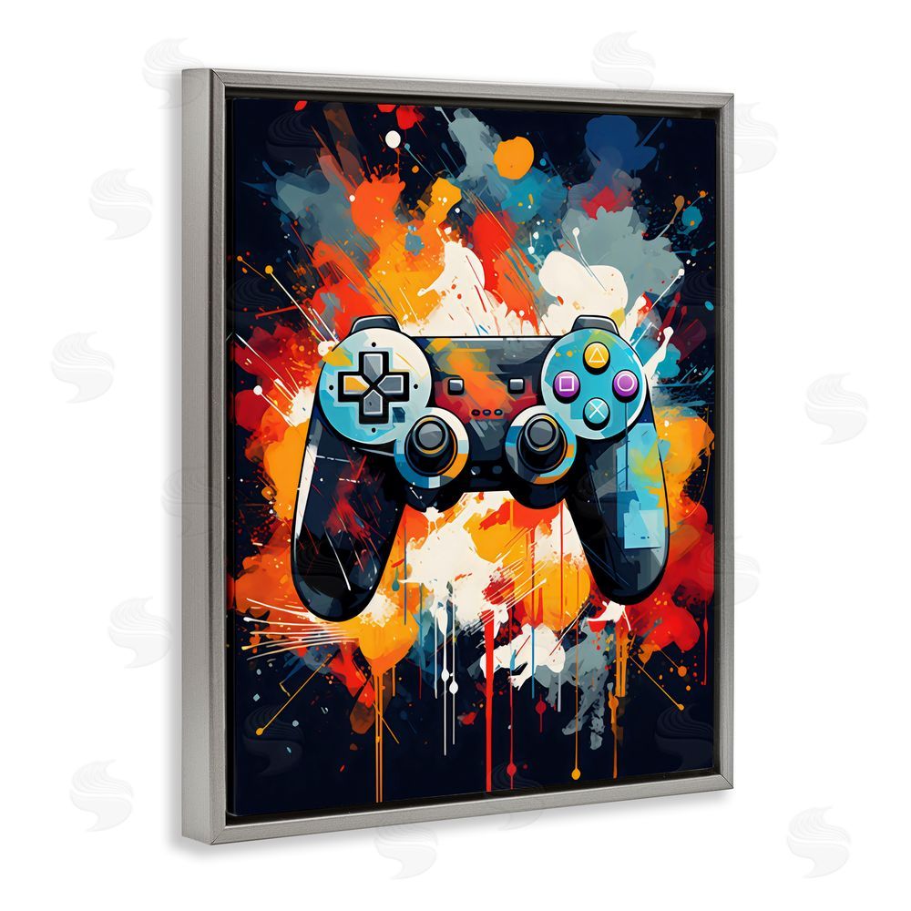 Creative Studio Orange Paint Splash Gamer Gray Floating Framed Canvas Wall Art