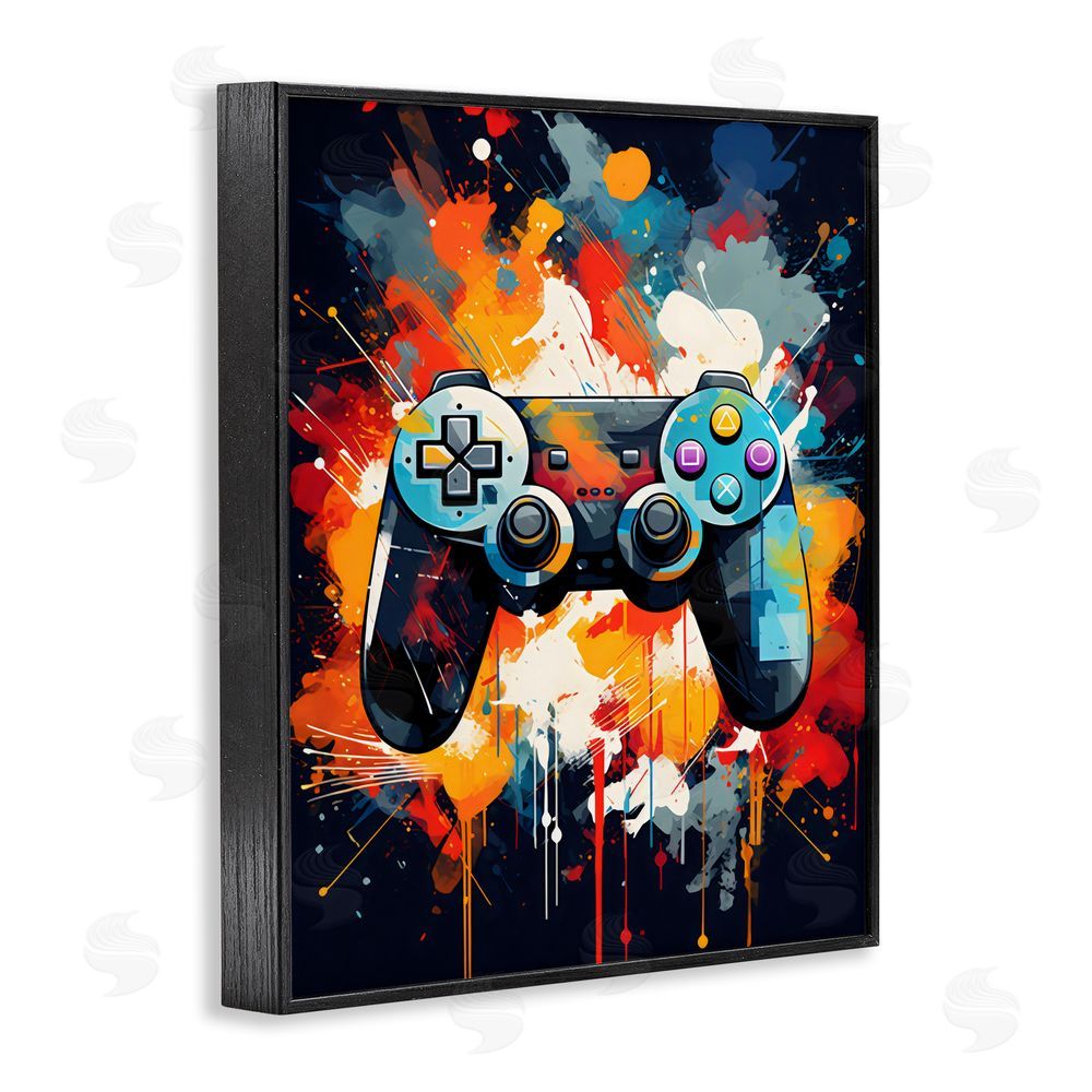 Creative Studio Orange Paint Splash Gamer Black Framed Giclee Wall Art