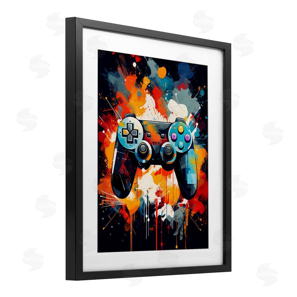 Creative Studio Orange Paint Splash Gamer Black Framed Print Under Glass Wall Art