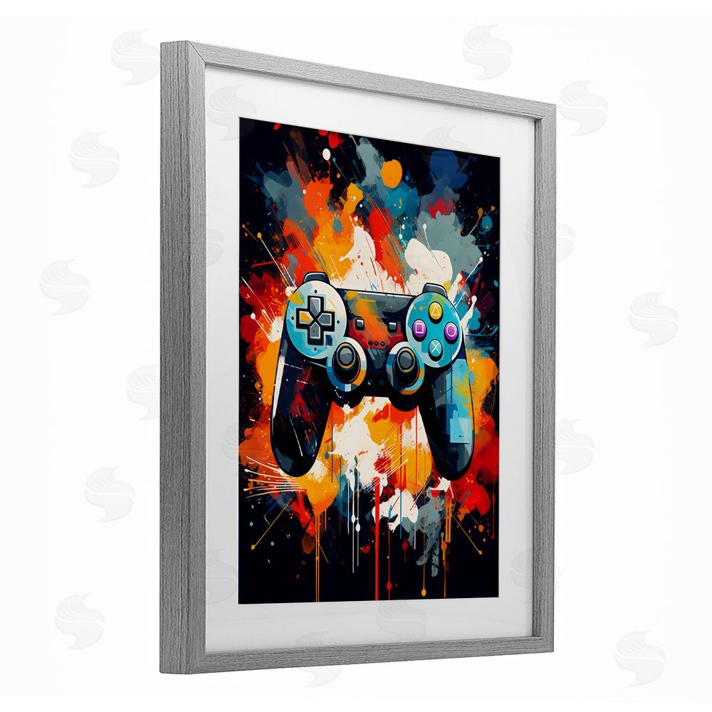Creative Studio Orange Paint Splash Gamer Gray Framed Print Under Glass Wall Art