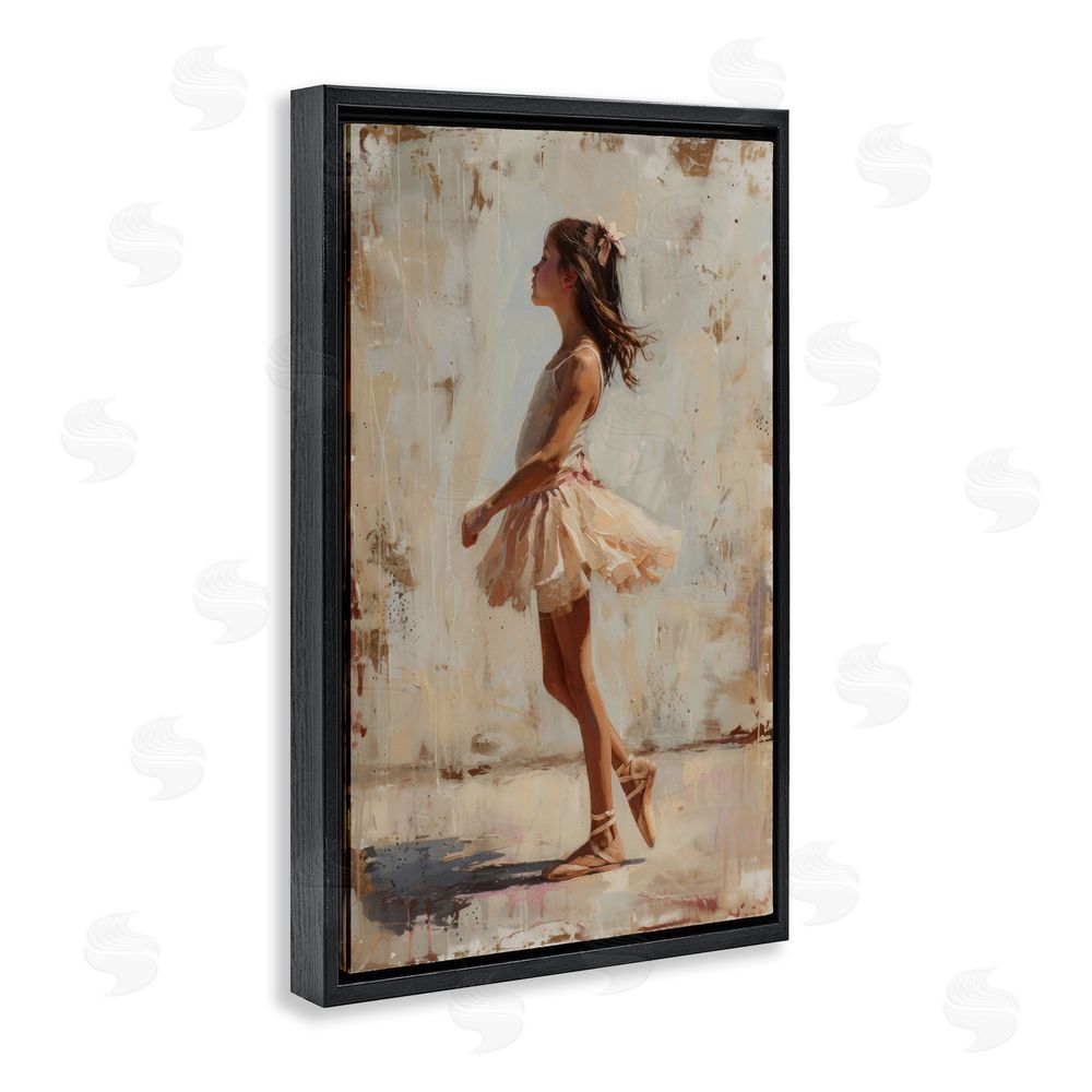 Creative Studio Ballerina in Soft Light Black Floating Frame Stretched Canvas Wall Art Print
