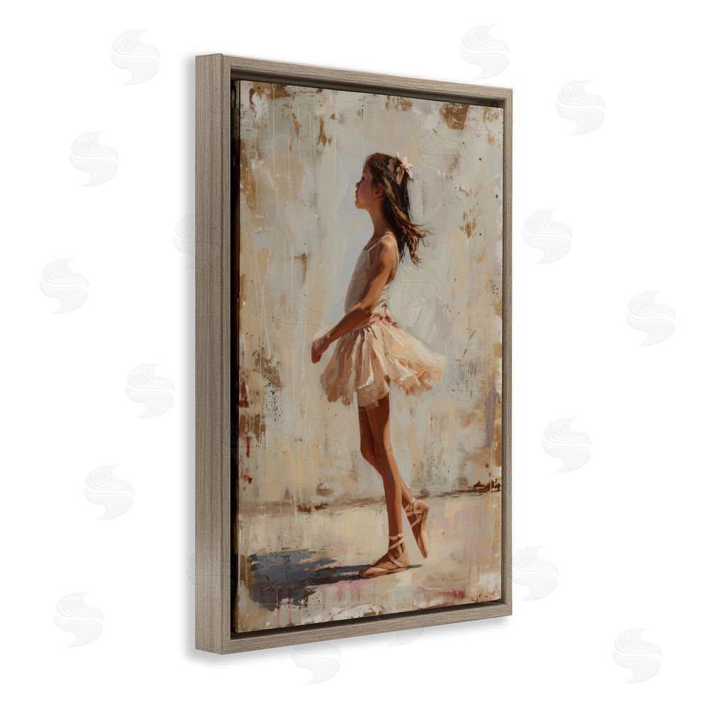 Creative Studio Ballerina in Soft Light Brown Floating Frame Stretched Canvas Wall Art Print