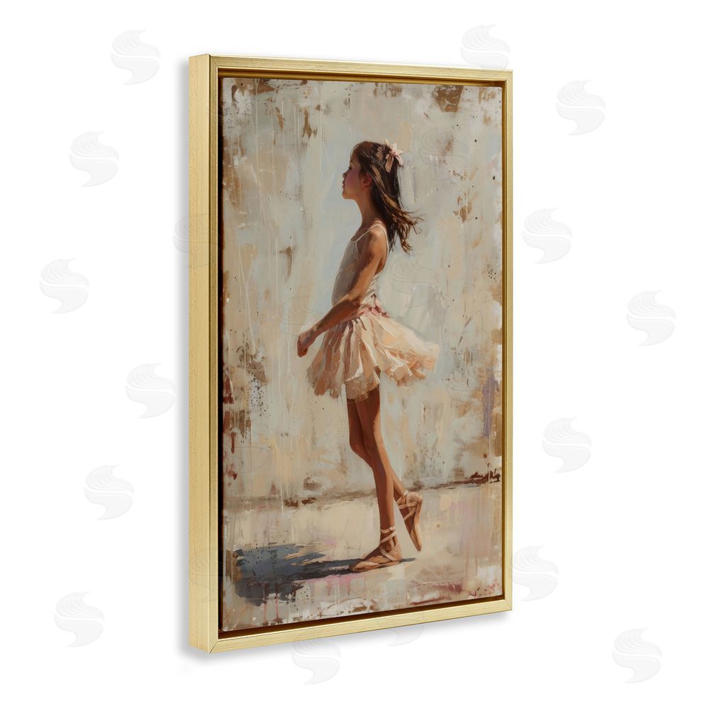 Creative Studio Ballerina in Soft Light Gold Floating Frame Stretched Canvas Wall Art Print