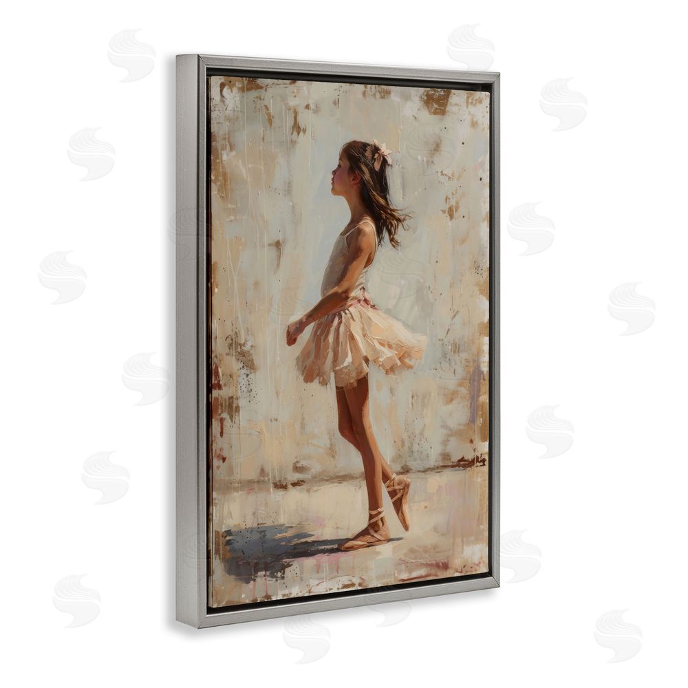 Creative Studio Ballerina in Soft Light Gray Floating Frame Stretched Canvas Wall Art Print