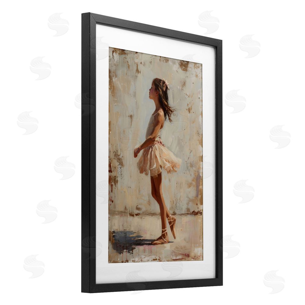 Creative Studio Ballerina in Soft Light Black Framed Print Under Glass with Matting Wall Art