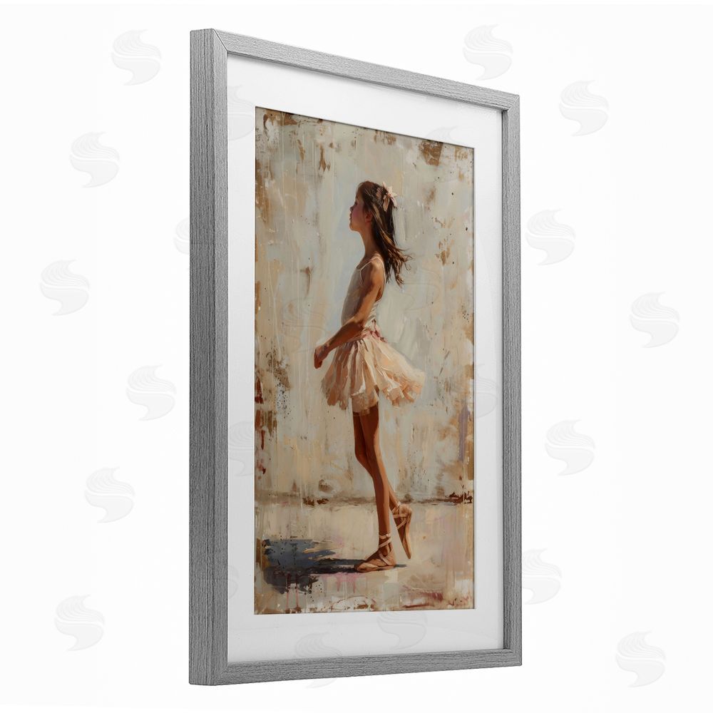 Creative Studio Ballerina in Soft Light Gray Framed Print Under Glass with Matting Wall Art
