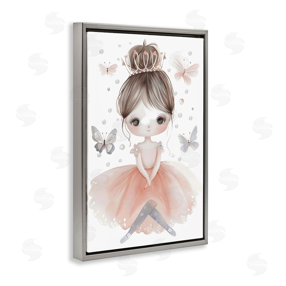Creative Studio Sweet Butterfly Fairytale Princess Gray Floating Framed Canvas Wall Art Print