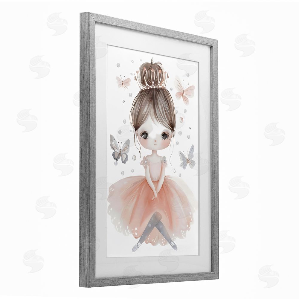 Creative Studio Sweet Butterfly Fairytale Princess Gray Framed Print Under Glass with White Mat Wall Art