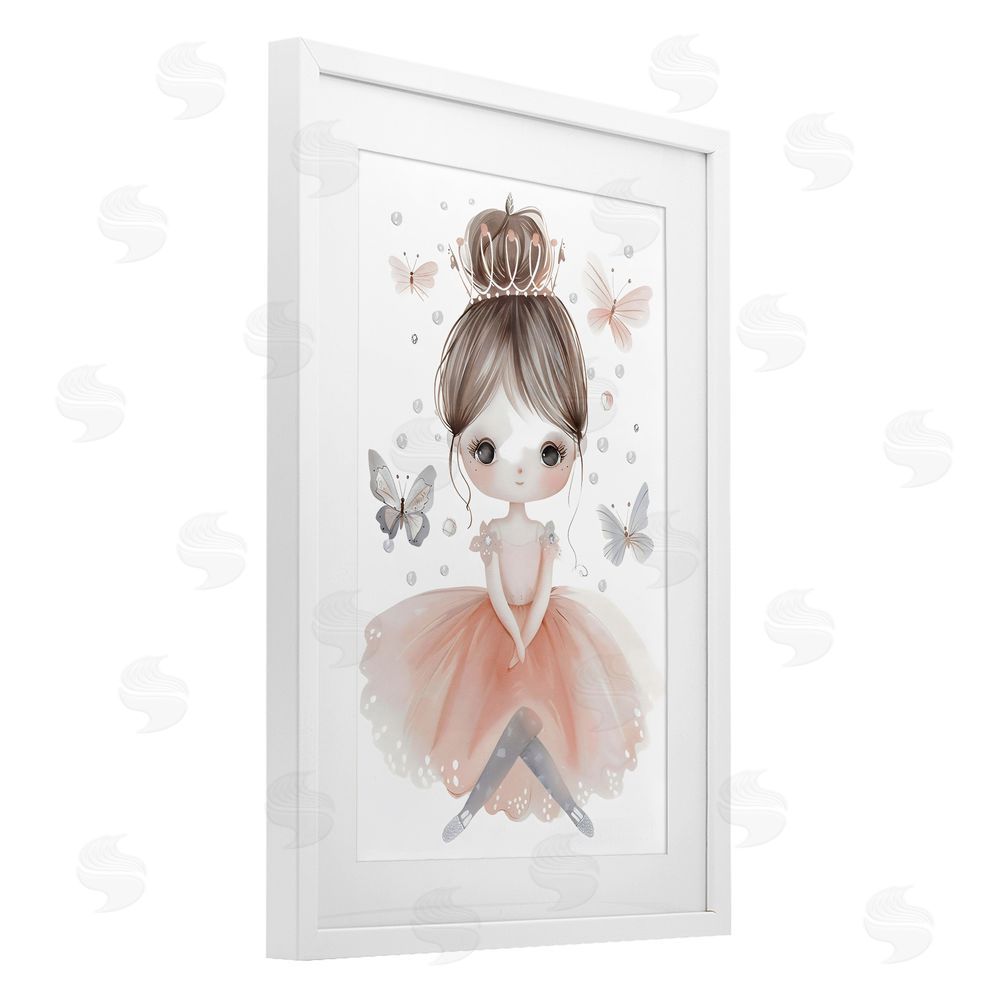 Creative Studio Sweet Butterfly Fairytale Princess White Framed Print Under Glass with White Mat Wall Art