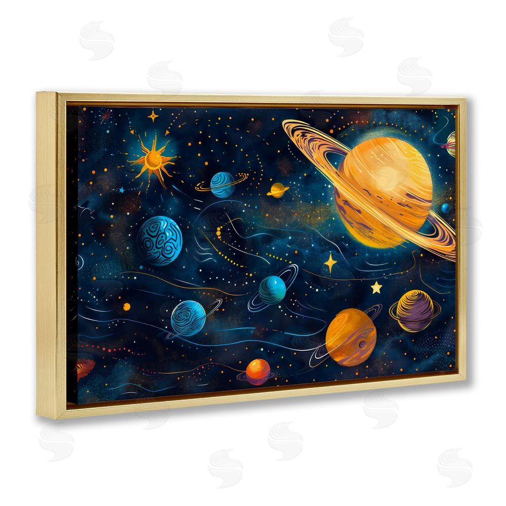 Creative Studio Two Suns Galaxy Scene Gold Floating Framed Canvas Wall Art Print